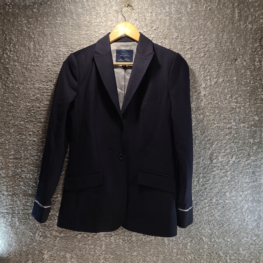 Net Jets Brooks Brothers Blazer Jacket Women's 2 Black Wool Blend Flight Pilot‎